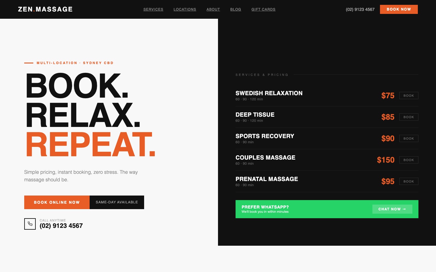 Zen Massage Co. website